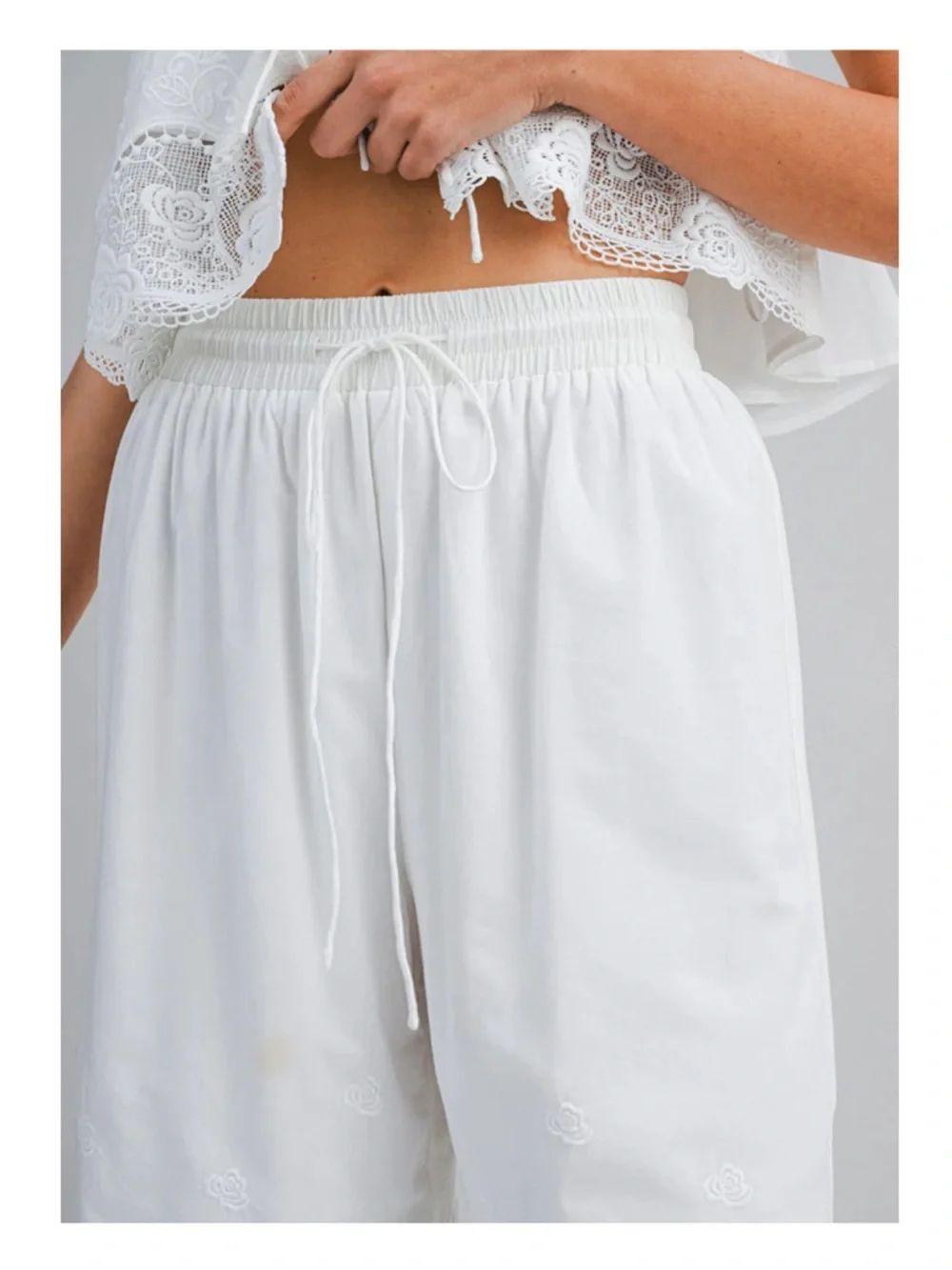 Cosette Embroidered Tie Top & Pant Set - Off-White - Picture 3 of 11